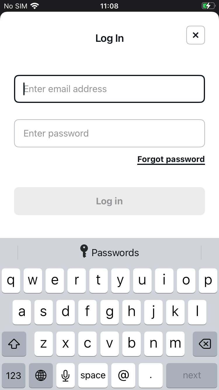 Login screen